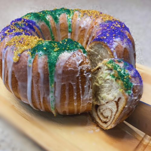 Perfect slice of a traditional cinnamon louisiana kings cake