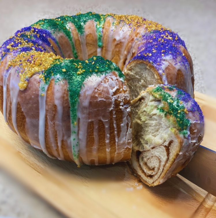 Perfect slice of a traditional cinnamon louisiana kings cake
